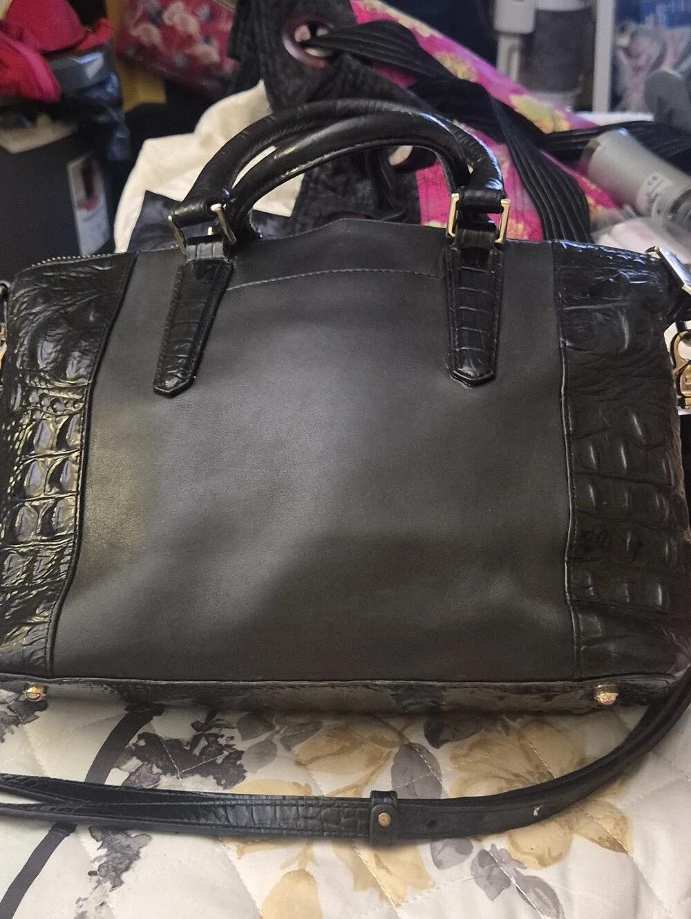 Brahmin Duxbury Nara Satchel Black With Gold Studs